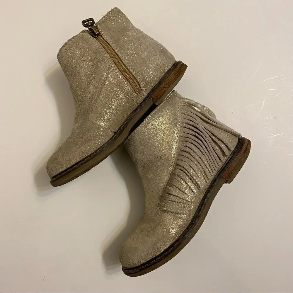 Tucker + Tate Nordstrom Gold Fringe Leather suede Girls zip low Boots 29/US 12